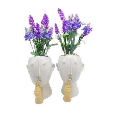 China High Quality Eco-friendly Ceramic Man Face Flower Vase Head Pot For Succulent Planter Flower Pot For Garden Decoration for sale