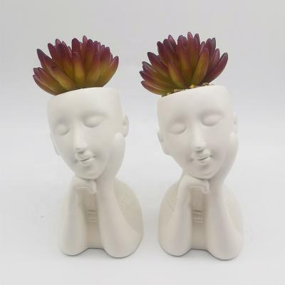 China Eco-friendly Cute Ceramic Human Flower Pot With Faces Succulent Pot For Planter Head Planter for sale