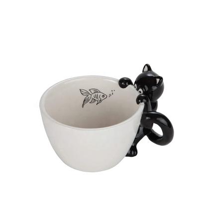 China Porcelain Cat 3D Coffee Cup Disposable Fine Dining Modern Ceramic Coffee Cup Tea Mug for sale