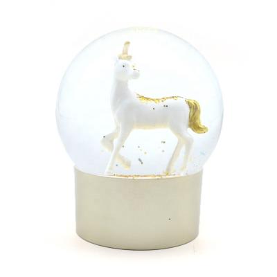 China Lovely Resin Home Snow Globes Festival Decoration Gold Unicorn Water Globe For Home Decoration for sale