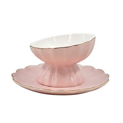 China New Cute Non-slip Viable Princess Cervical Protect Food Cat Feeder Ceramic Cat Bowl Water Rolls For Small Dog Pet Supplies for sale