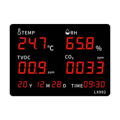 China Indoor Hot Selling Big Size Display Time Wall Mount Air Quality Monitor Digital Temperature Humidity CO2 CO2 Gas Detector Meter for sale