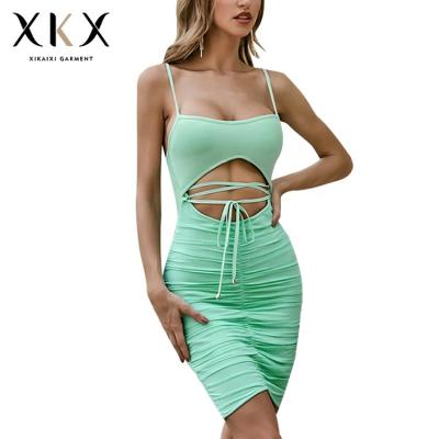 China Anti-Static Strap Dress Anti-Static Sling Summer Halter Cavity Bandage Navel Sexy Nightclub Dress for sale