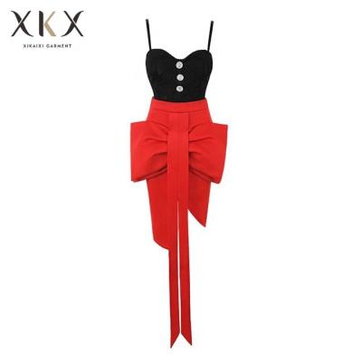 China 2019 New Women's Dress Black Big Tall High Waist Two-Piece Strap Front Skirt Elegant Dress Dress QUICK DRY Plus Size Pencil Skirt Bow Tie for sale