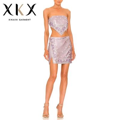 China 2022 Good Quality Belly Strap Wrap Chest Women's Summer New Summer Club Suit Mini Dress Sexy QUICK DRY Upper Sleeveless Backless Hot Sequins Drill Sexy Mini Club Suit Dress for sale