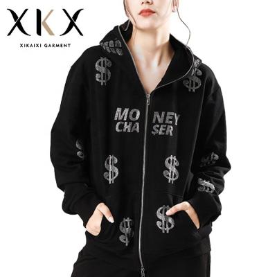 China 2022 new fashion design fashion rhinestone hot sale jacket men women anti-wrinkle long sleeve zipper full face pattern hooded autumn hoodies for sale