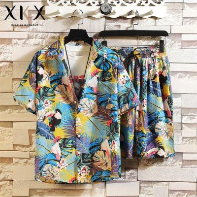 China 2022 summer youth anti-pilling decor printing shirt set men's multi-color loose shorts set factory customization for sale