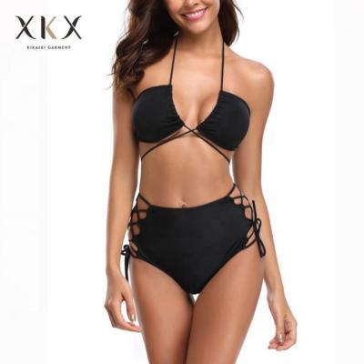 China Wholesale Women's Plus Size Sexy Bikini Swimwear Black Off The Shoulder Two Piece Swimsuit 2019 for sale