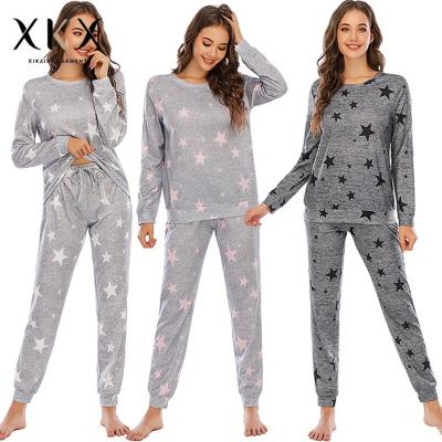 China QUICK-DRY long-sleeved ladies new pajamas autumn and winter five-pointed star casual ladies new home use pajamas for sale