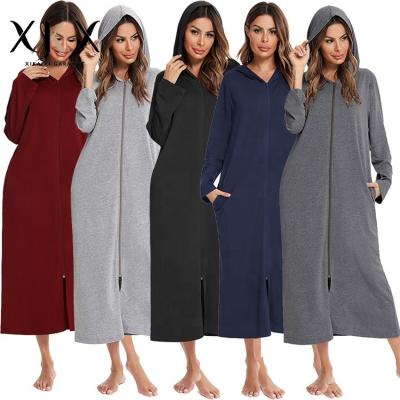 China QUICK DRY European border zipper cardigan spring new pajamas and autumn and winter ladies nightgowns for sale