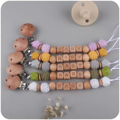 Κίνα Custom Logo Silicone Bead Dummy Clip Baby Teething Wooden Pacifier Chain προς πώληση