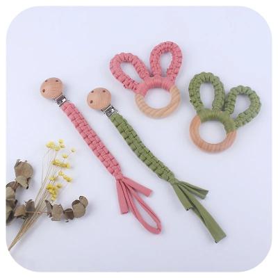 China Beech pacifier holder clip Pure Handmade Cotton Woven Pacifier Chain en venta