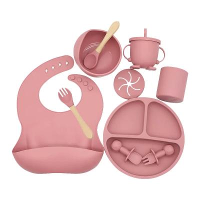 中国 Baby Weaning Plate Set Silicone Bib Spoon Bowl Plate Tableware Set 販売のため