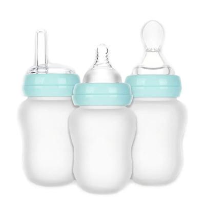 China Wide Mouth Silicone Milk Bottle Multifunctional Baby Straw Water Cup Silicone Squeeze Soft Spoon Food Supplement Bottle for sale