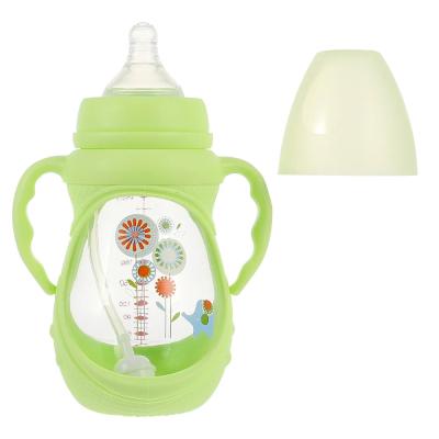 China Anti Drop Glass Feeding Bottle Hand Free With Protective Silicone Sleeve Te koop