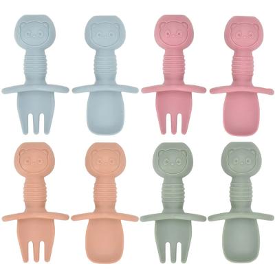 中国 Training Feeding Newborn Accessories Mini Soft Silicone Baby Spoon Fork Set 販売のため