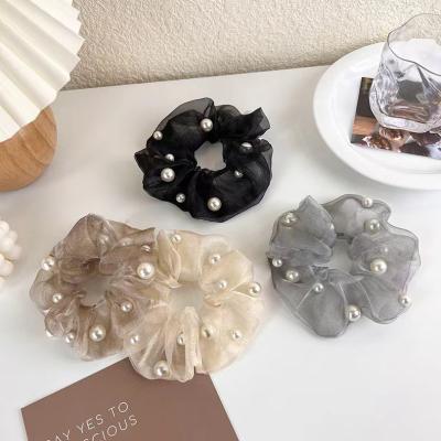 China Fashion New arrival Korean girls organza large hair scrunchies with pearl scrunchies Simple Fashion hair rope for girls hair accessories for sale