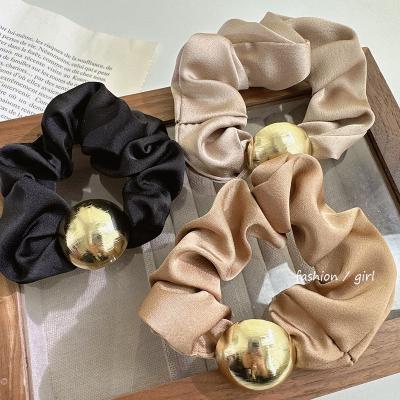 China Environmental Friendly French Vintage Soft Satin Hair Scrunchies Metal Chiffon Scrunchy Hair Ties For Women for sale