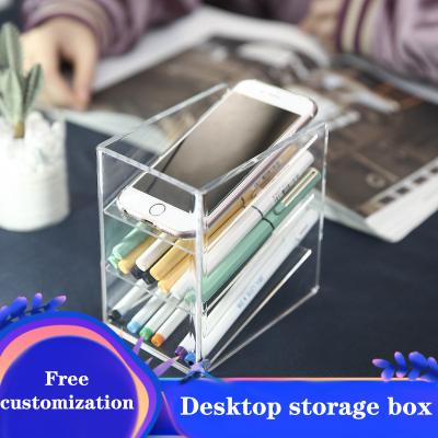 China Acrylic Desktop Storage Box For Pen, Clear Mobile Phone Storage Holder Can Be Slots Customized Marker Pen Storage for sale