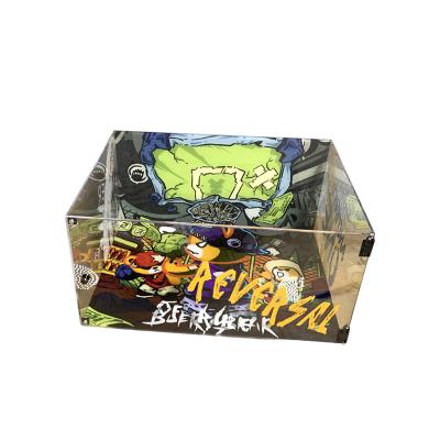 China Dustproof Stocked Shoe Box Acrylic Sneakers Display Box With Custom Picture&Logo for sale