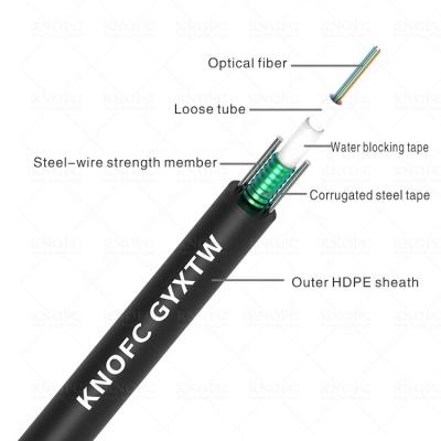 China Duct / supply 12 core g652d fiber optic cable armored KNOFC underground cable gyxtw overhead central loose tube for sale