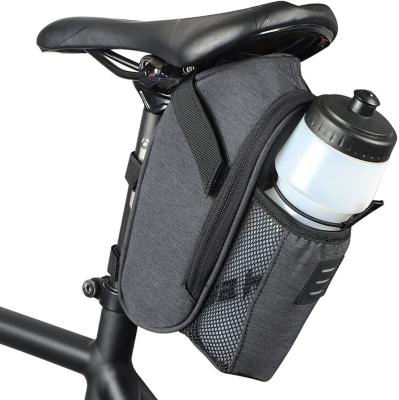 China Fashion Water Bottle Saddle Bag Bike Front Pack Bike Seat Bag With Water Bottle Holder Black Bike Under Seat Pocket for sale