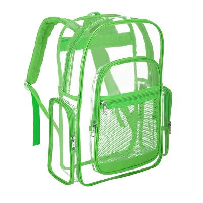 China Waterproof 17 Inch Security Clear Backpack With Green Trim, Durable Transparent Clear PVC Schoolbag Backpack Clear PVC for sale