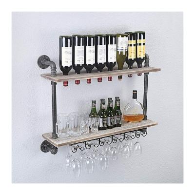 China Rustic + Vintage Industrial Rustic Wall Mounted Wine Racks With Hanging Rack Glass Pipe Wine Rack, for sale