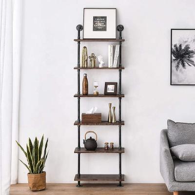 China USA Shelf 2 3 Layer Retro Ladder DIY Rural Metal Industrial Wall Mounted Rural Floating Pipe Wooden Shelf for sale