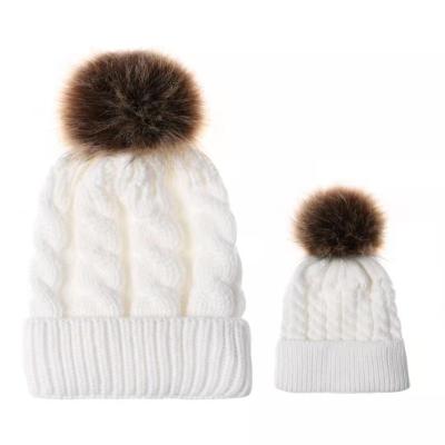 China COMMON New Arrival Beanie With Pompom Warm Knitted Parent-child Hat Winter 2021 Beanie Hat for sale