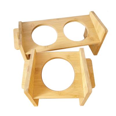 China Sustainable Adjustable Bamboo Elevated Small Pet Bowls Elevated Feeder For Dogs Cat Food And Water Bowls Stand Animal Feeder for sale