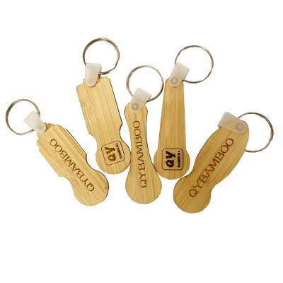 China China Custom Design Bamboo Wooden Supermarket Shopping Cart Chip Trolley Token Coin Keychain for sale