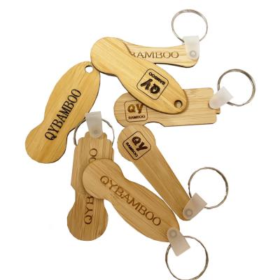 China China Factory Custom Bamboo Wooden Trolley / Keychain Coin Token Key Chain For Supermarket for sale