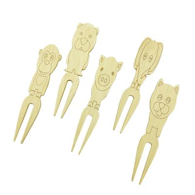 China Cute Disposable Bamboo Fork Creative Cartoon Fruit Food Shape Animal Children Party Snack Bento Fork for sale