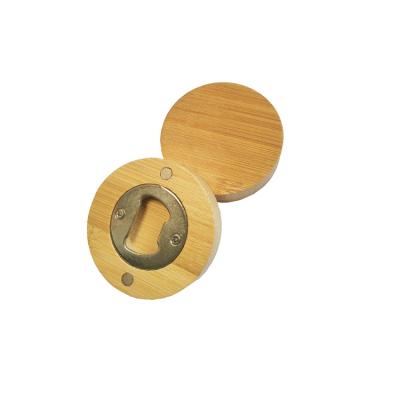 China Modern Custom Wholesale Stainless Steel Magnetic Round Coaster Fridge Magnet Wooden Bamboo Bottle Opener for sale