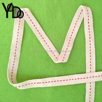 China Sustainable Dot Red Line Off White Cotton Webbing 15mm For Garment Decoration YQ-WA12 for sale