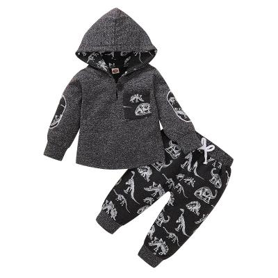 China Chinese Style Newborn Baby Long Sleeve Dinosaur Printing Cotton Hoodies Infant Boys Clothing Sets for sale