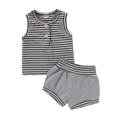 China New Design Casual Cute Summer Breathable Baby Boy Girl Clothes Striped Two Piece Set for sale