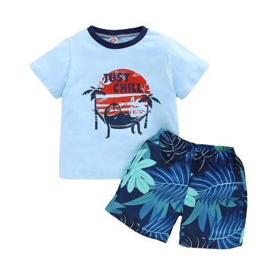 China Formal Hawaiian Style Children Kids Short Sleeve Clothing Outfit Printing Baby Boy Clothing Set for sale