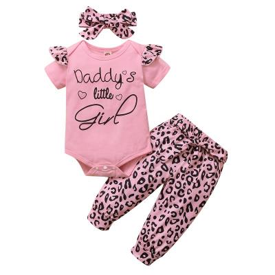 China Formal Babies Outfits Leopard Print With Headband Three Pieces Clothing Set Kids for sale