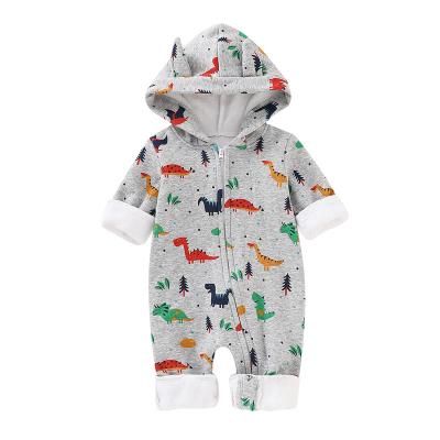 China Dinosaur Printing Cute Bestselling Cute Pink Hooded Baby Clothes Romper for sale