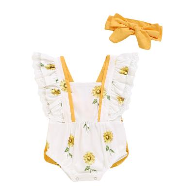 China Best Selling Sunflower Lace Knot Ruffle Lace Baby Casual Romper for sale