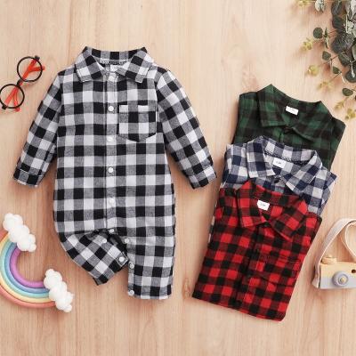 China Cute Breathable Cotton Clothes Newborn 0-12 Months Toddlers Plaid Overalls Baby Boy Romper for sale