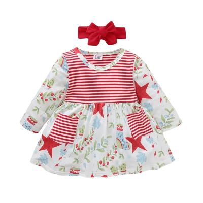 China New Design Baby Dry Cleaning Long Sleeve Pastoral Style With Headband Newborn Girls Dress for sale