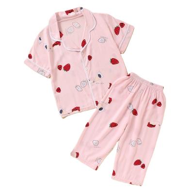 China Cute Lovely Casual Baby Pink Strawberry Printing Kids Pajamas for sale