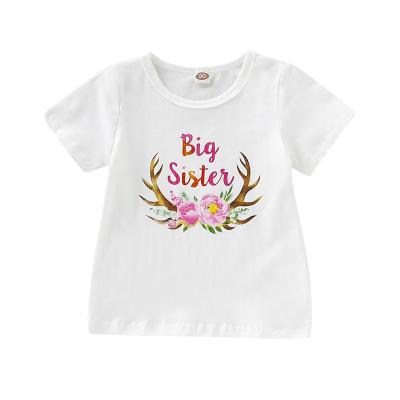 China Fashion Letter Big Sister Kids Baby Casual White Cute Shirt for sale