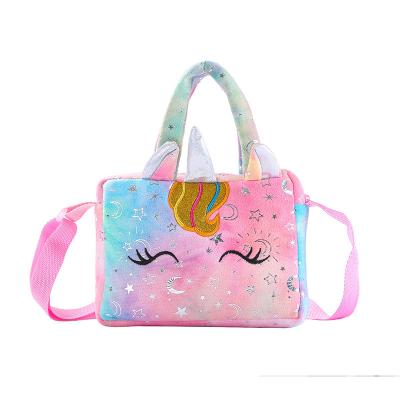 China Fashion Style Cartoon Unicorn Soft Plush Storage Tie Dye Shoulder Bag Plush Toy for sale