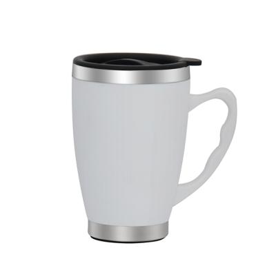 China 450ml Stainless Steel White Coffee Mugs Simple External Ceramic Viable Inner Simple Ceramic Empty Coffee Cups And Mugs for sale