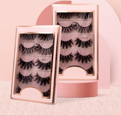 China Long Natural 5 Pairs False Eyelash Makeup Cases Custom Made Handmade Tapered Lashes Extension Pink Fluffy Paper Cosmetic Box for sale