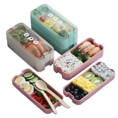 China Creative Microwavable Bento Box Japanese Wheat Straw Student Outdoor Lunch Box Picnic Storage Box for sale